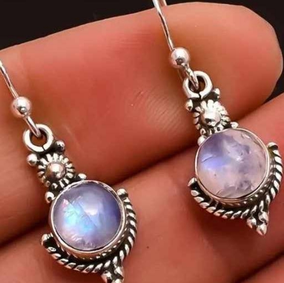 Vintage Moonstone Long Drop Dangle Earrings - Picture 1 of 4